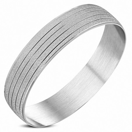 DIA-60mm x 14mm | Bracelet rond large rainuré en acier inoxydable sablé