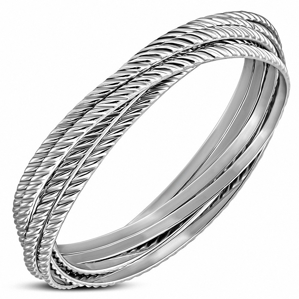 DIA-67mm x 18mm | Bracelet emboîté de 6 pièces en acier inoxydable et à rainures