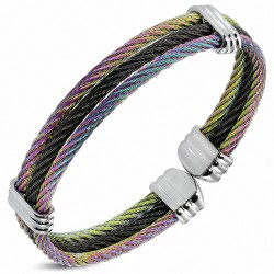 Bracelet fil torsadé celtique multicolore en acier inoxydable avec embouts en alliage côtelé