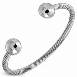 Bracelet manchette magnétique Torc en acier inoxydable avec câble torsadé