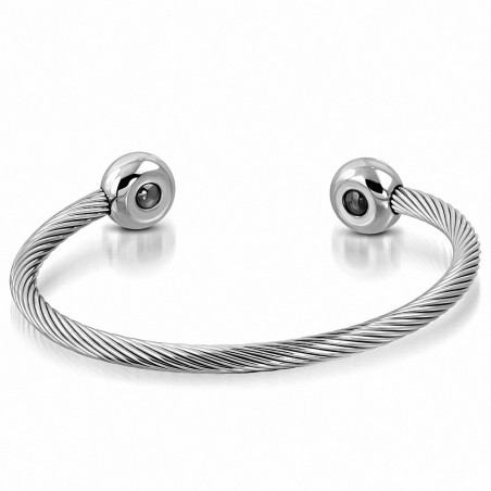 Bracelet manchette magnétique Torc en acier inoxydable avec câble torsadé