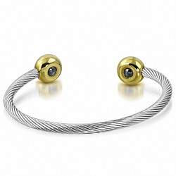 Bracelet manchette magnétique Torc en acier inoxydable torsadé à câble torsadé et à fil torsadé