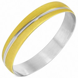 DIA-60mm x 12mm | Bracelet jonc large en acier inoxydable à deux bandes satinées et fini satiné