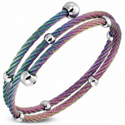 Bracelet manchette en fil torsadé en acier inoxydable anodisé avec perles multicolores