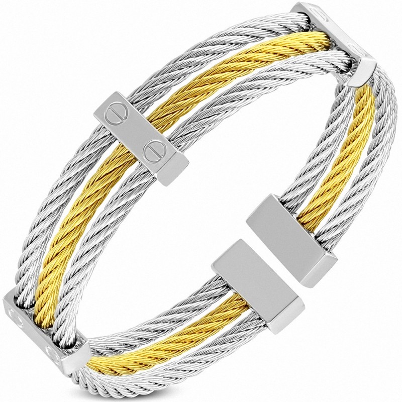 Bracelet manchette en fil de câble torsadé à 2 brins en acier inoxydable à 2 brins