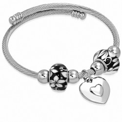 Bracelet en acier inoxydable avec breloque celtique en forme de coeur et breloque