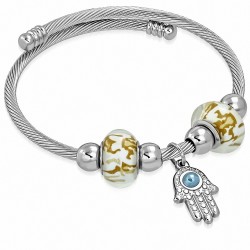 Bracelet de manchette ajustable avec breloques main de fatma fil de câble torsadé celtique en acier inoxydable