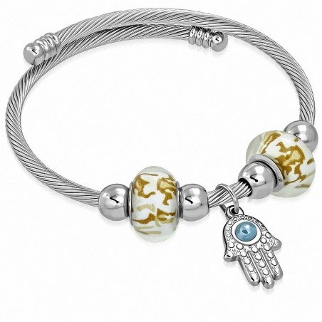 Bracelet de manchette ajustable avec breloques main de fatma fil de câble torsadé celtique en acier inoxydable