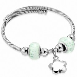 Bracelet jonc ajustable en forme de breloque en forme de fleur torsadée en acier inoxydable