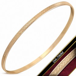 DIA-70mm x 3.5mm | Bracelet jonc plat maigre gravé en acier inoxydable plaqué de couleur d'or rose / rose