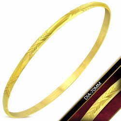 DIA-70mm x 3.5mm | Bracelet rond maigre avec flèche gravée en acier inoxydable doré