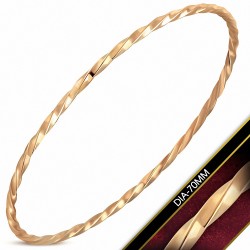 DIA-70mm x 2.5mm | Bracelet rond maigre torsadé en acier inoxydable plaqué de couleur d'or rose / rose