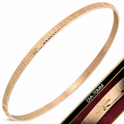 DIA-70mm x 3.5mm | Bracelet jonc plat à fleurs gravées en acier inoxydable plaqué de couleur d'or rose / rose