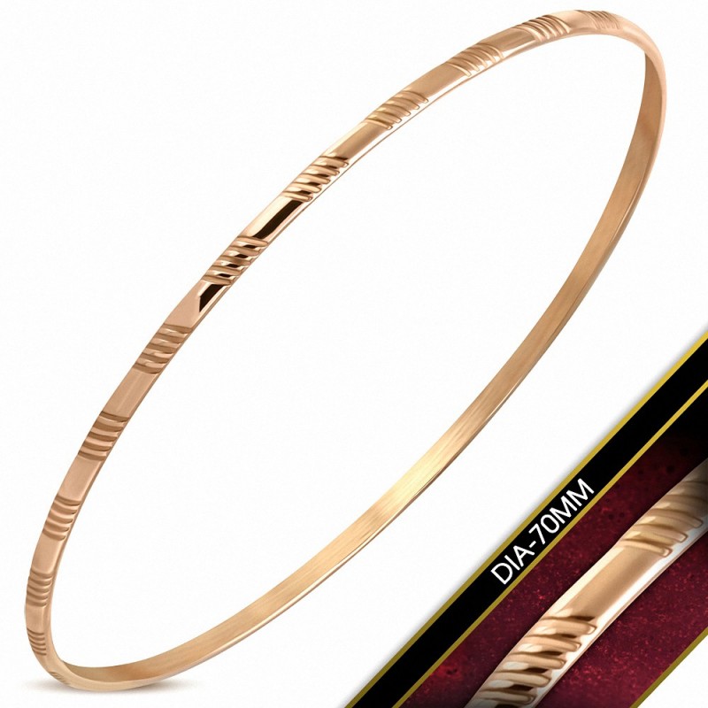 DIA-70mm x 2.5mm | Jonc Maigre Rainuré Diagonal en Acier Inoxydable Plaqué Couleur Rose / Rose