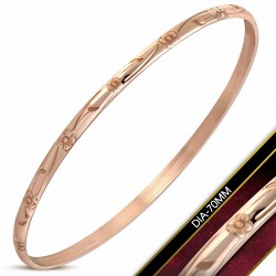 DIA-70mm x 3.5mm | Bracelet jonc maigre vigne en forme de fleur en acier inoxydable doré rose / rose