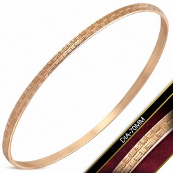 DIA-70mm x 3.5mm | Bracelet jonc plat maigre en acier inoxydable gravé plaqué de couleur d'or rose / rose