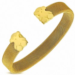 10mm | Bracelet manchette Torc en acier inoxydable doré - ourson maille