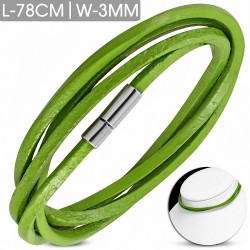 78cm x 3mm | Tour de cou / bracelet en cuir vert à la mode multi-tours