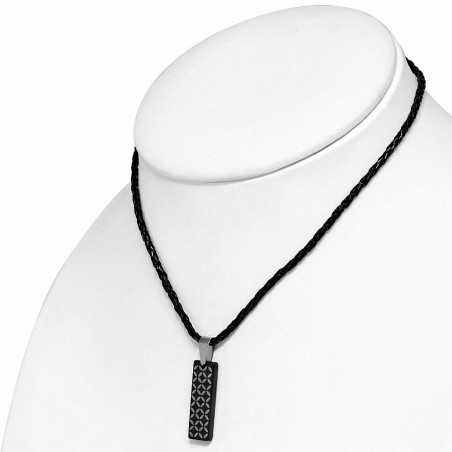 Carbure de tungstène 2 couleurs Cross Flower Art Paint Tag Charm  collier de cordon en cuir tressé noir en cuir PVC