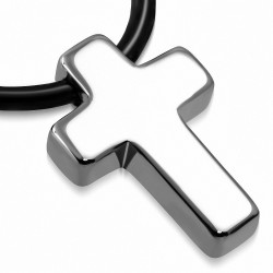 charm de croix latine en carbure de tungstène avec collier de corde en caoutchouc noir