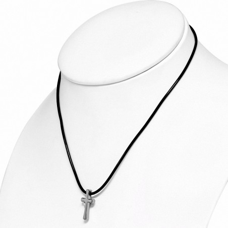 Croix croix en carbure de tungstène avec collier en caoutchouc noir