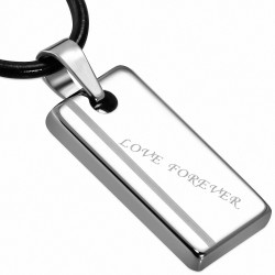 Carbure de tungstène Love Forever Monogram Tag Charm  collier en caoutchouc noir