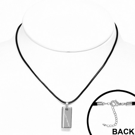 Carbure de tungstène Love Forever Monogram Tag Charm  collier en caoutchouc noir