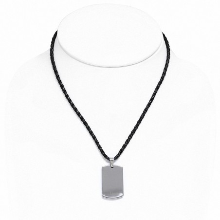 Collier avec gravure en carbure de tungstène avec collier de corde en cuir tressé noir