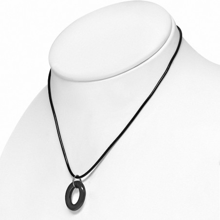 Breloque en alphabet ovale en céramique noire avec collier de cordon noir