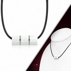 charm de cylindre à rayures en métal en céramique blanche avec collier de cordon noir