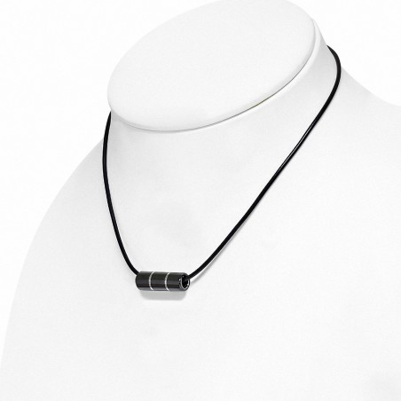 charm de cylindre de rayure en métal en céramique noire avec collier de corde