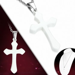 Collier chaîne en acier inoxydable et céramique avec croix médiévale blanche
