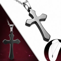 Collier chaîne en acier inoxydable et céramique avec croix médiévale noire