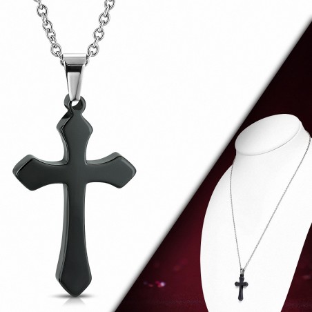 Collier chaîne en acier inoxydable et céramique avec croix médiévale noire