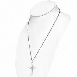 Anneau imbriqué en céramique avec croix blanche et collier à maillons en acier inoxydable avec zircon clair