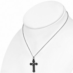 Anneau imbriqué en céramique avec croix noire et collier à maillons en acier inoxydable avec zircon clair