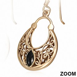 Boucles d'oreilles avec crochet en forme de sac à main en forme de spirale en bronze avec onyx noir (paire)