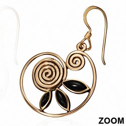 Boucles d'oreilles à crochet en forme de vigne avec fleur en spirale à la mode en bronze avec onyx noir (paire)