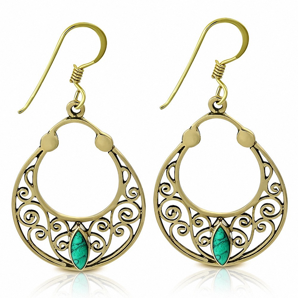 Boucles D'oreilles Clou En Argent Sterling .925 - Design Labyrinthe/spirale Martelé - Plaqué Or 14K - 0.35x0.33 Pouce