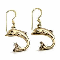 Boucles d'oreilles crochet à la mode et sautoir à la mode pour dauphin en bronze (Paire)
