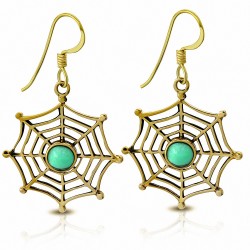 Boucles d'oreilles à crochet ajourées à la mode en bronze avec pierre turquoise (paire)