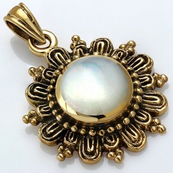 Pendentif fleur de cercle à la mode en bronze avec perle blanche