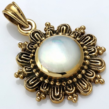 Pendentif fleur de cercle à la mode en bronze avec perle blanche