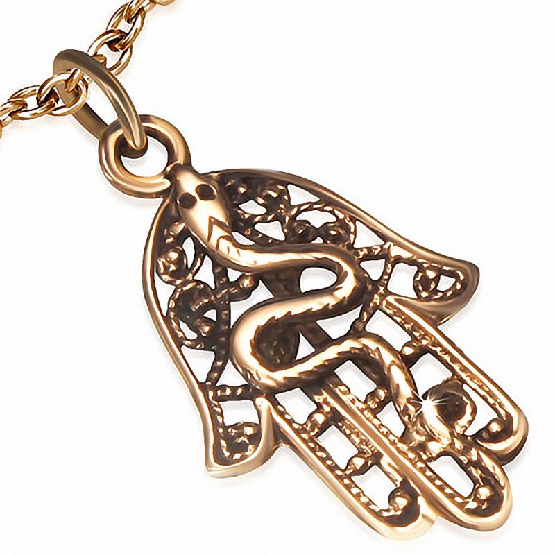 Pendentif Main Hamsa Filigrane Serpent Serpent Spirale Bronze Mode