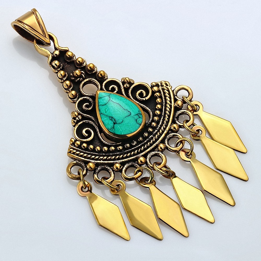 Pendentif Bohème Fashion en Bronze avec Turquoise