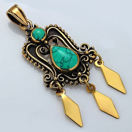 Pendentif Fashion Bohème Bronze avec Turquoise