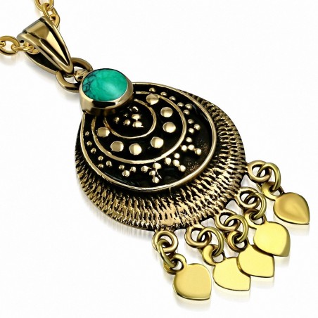 Pendentif Bohème Fashion Bronze avec Turquoise