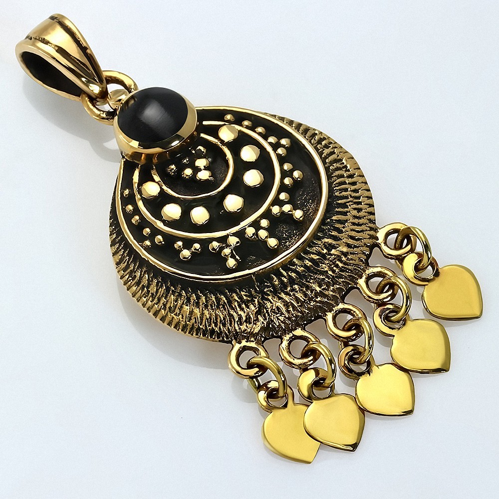 Pendentif Fashion Bohème En Bronze avec Onyx Noir