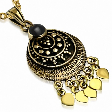 Pendentif Fashion Bohème En Bronze avec Onyx Noir