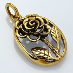 Pendentif ovale à la mode en forme de fleur de rose découpée en bronze